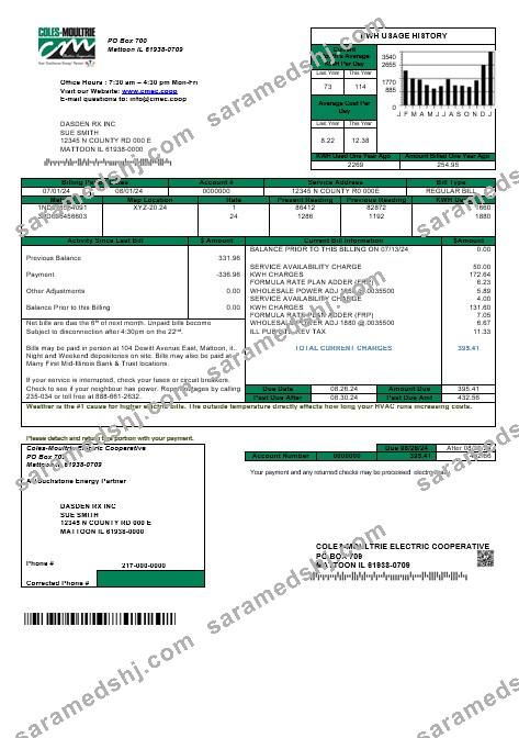 USA Coles – Moultrie business utility bill template in Word and PDF formats